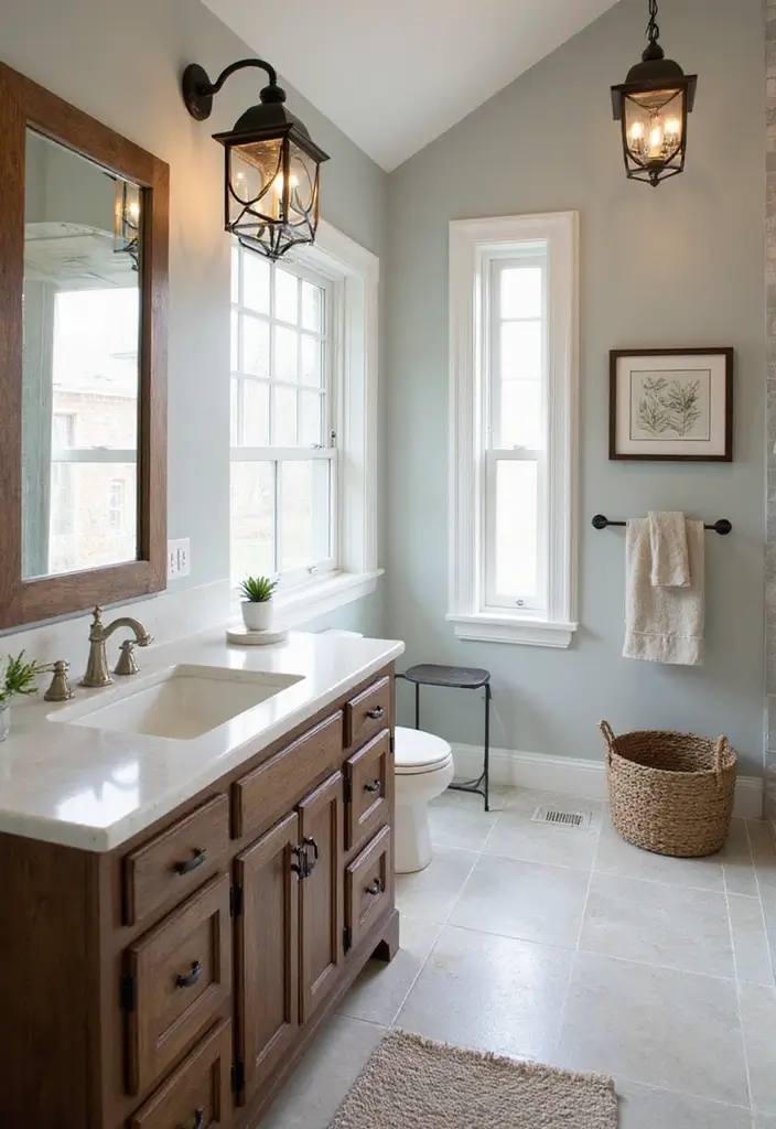 25 Bathroom Lighting Ideas That Instantly Upgrade Your Space 12 25 Bathroom Lighting Ideas That Instantly Upgrade Your Space - 12. Farmhouse-Style Lanterns