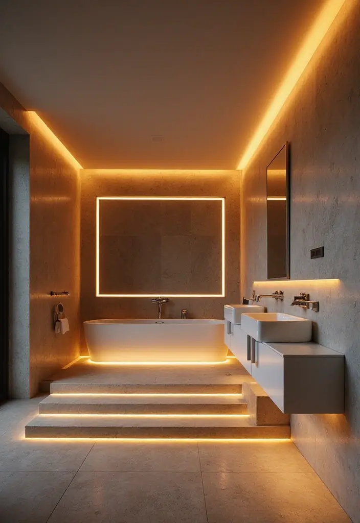 25 Bathroom Lighting Ideas That Instantly Upgrade Your Space 20 25 Bathroom Lighting Ideas That Instantly Upgrade Your Space - 20. Warm LED Light Strips