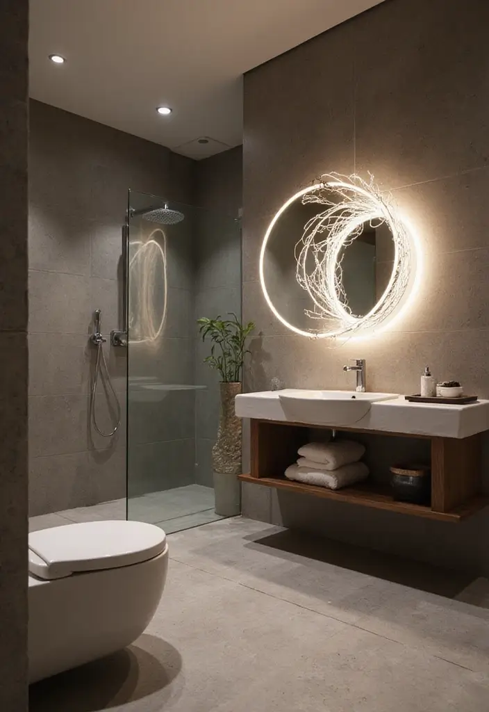 25 Bathroom Lighting Ideas That Instantly Upgrade Your Space 21 25 Bathroom Lighting Ideas That Instantly Upgrade Your Space - 21. Artistic Light Sculptures