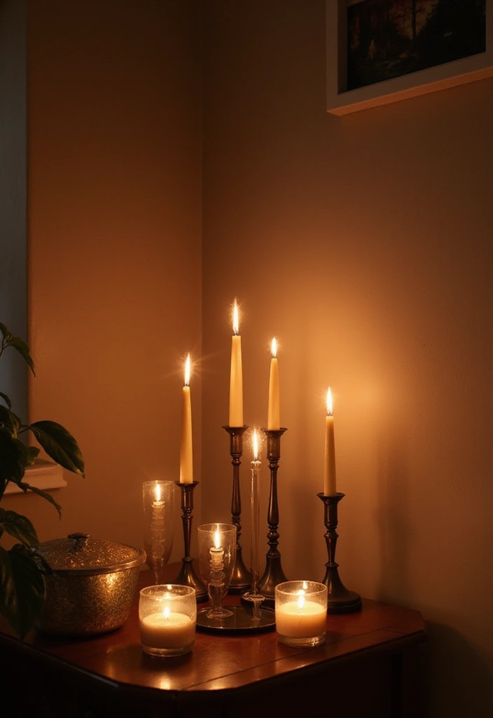 25 Corner Lighting Designs to Brighten Unused Spaces - 21. Candle Holders as Corner Lighting