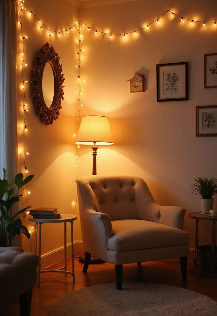 25 Corner Lighting Designs to Brighten Unused Spaces - 4. String Lights for Cozy Vibes