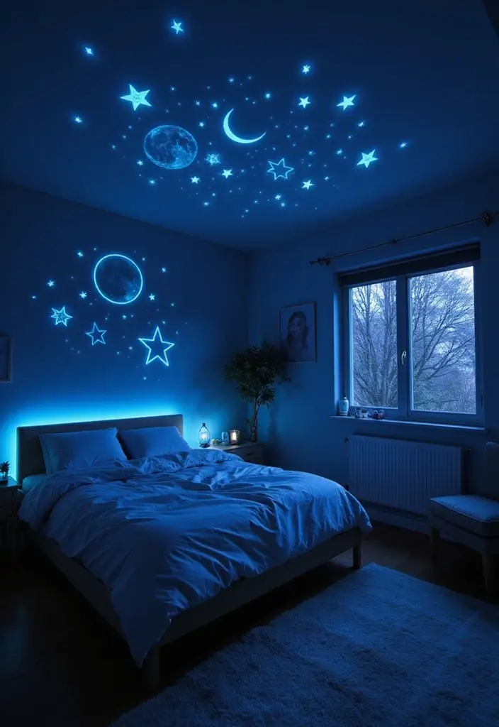 25 Cozy Bedroom Lighting Designs You’ll Fall in Love With 14 25 Cozy Bedroom Lighting Designs You’ll Fall in Love With - 14. Glow-in-the-Dark Accents