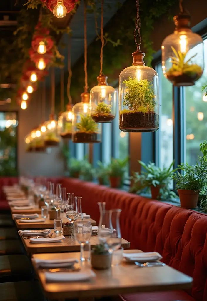 25 Dining Room Lighting Ideas for Every Design Style - 19. Hanging Terrariums with Lights