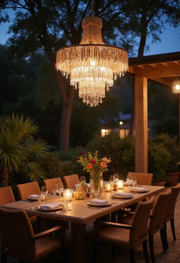 25 Diwali Outdoor Lighting Ideas for a Festive Glow 14 25 Diwali Outdoor Lighting Ideas for a Festive Glow - 14. Ethereal Chandelier Lights: Glamorous Touch