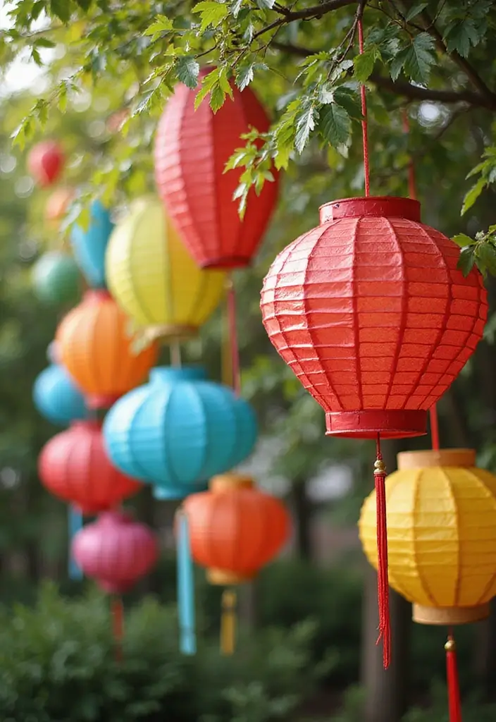 25 Diwali Outdoor Lighting Ideas for a Festive Glow 6 25 Diwali Outdoor Lighting Ideas for a Festive Glow - 6. Hanging Paper Lanterns: Colorful and Festive
