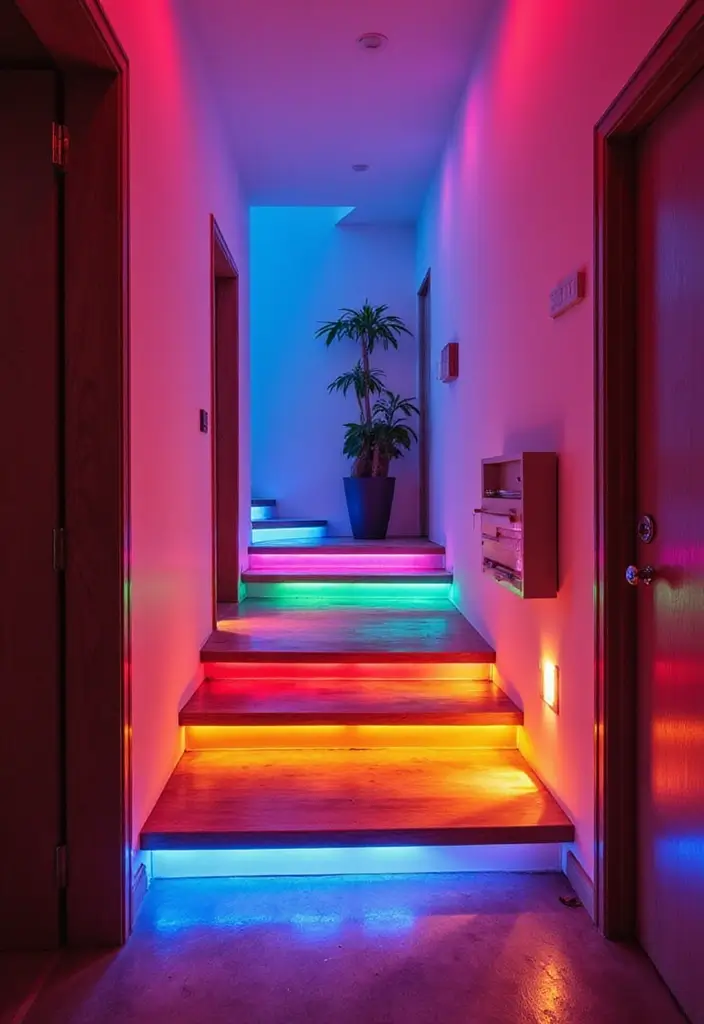 25 Landing Lighting Designs That Keep Spaces Bright 10 25 Landing Lighting Designs That Keep Spaces Bright - 10. Colorful Accent Lighting