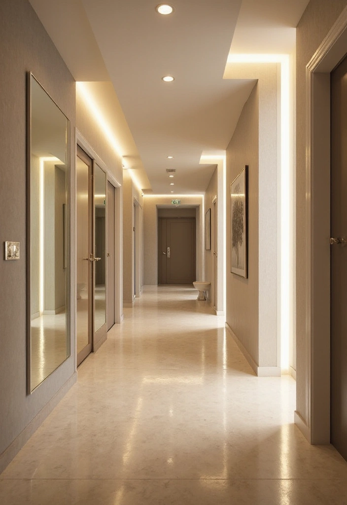 25 Landing Lighting Designs That Keep Spaces Bright 22 25 Landing Lighting Designs That Keep Spaces Bright - 22. Mirror-Backed Lighting