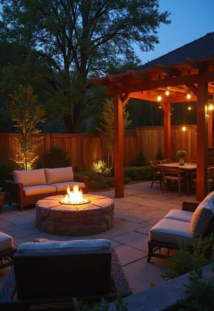 25 Pergola Lighting Ideas for Magical Evenings Outdoors 12 25 Pergola Lighting Ideas for Magical Evenings Outdoors - 12. Fire Pit Lighting