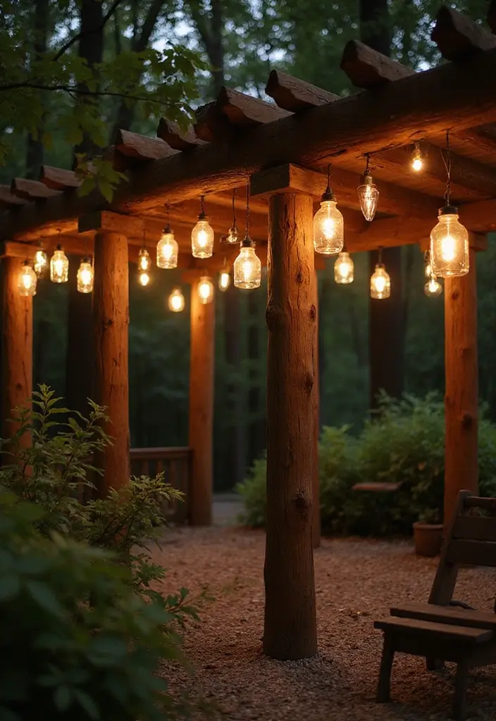 25 Pergola Lighting Ideas for Magical Evenings Outdoors 17 25 Pergola Lighting Ideas for Magical Evenings Outdoors - 17. Rustic Mason Jar Lights