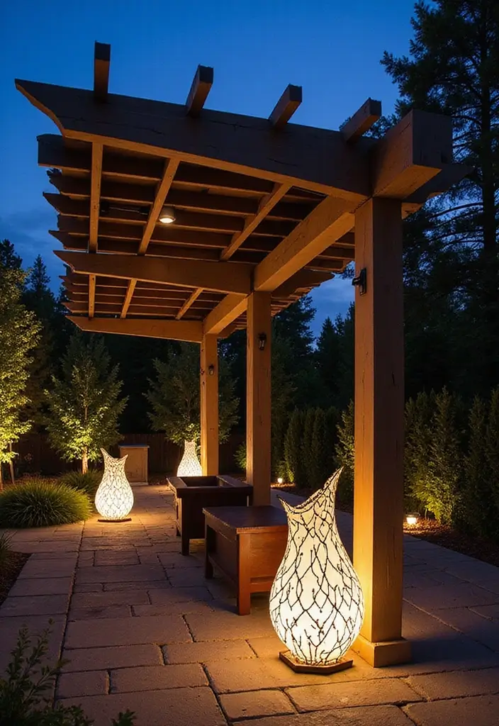 25 Pergola Lighting Ideas for Magical Evenings Outdoors 25 25 Pergola Lighting Ideas for Magical Evenings Outdoors - 25. Artistic Sculptural Lights