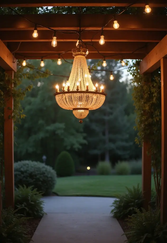 25 Pergola Lighting Ideas for Magical Evenings Outdoors 5 25 Pergola Lighting Ideas for Magical Evenings Outdoors - 5. Chandeliers Under the Stars