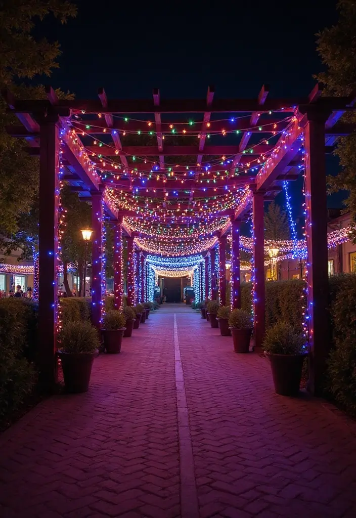 25 Pergola Lighting Ideas for Magical Evenings Outdoors 6 25 Pergola Lighting Ideas for Magical Evenings Outdoors - 6. Festive Colorful Lights