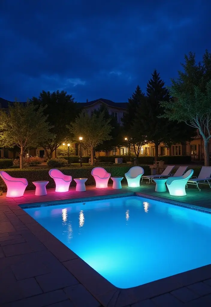 25 Pool Lighting Ideas That Turn Nights Into Magic 11 25 Pool Lighting Ideas That Turn Nights Into Magic - 11. Illuminated Pool Furniture