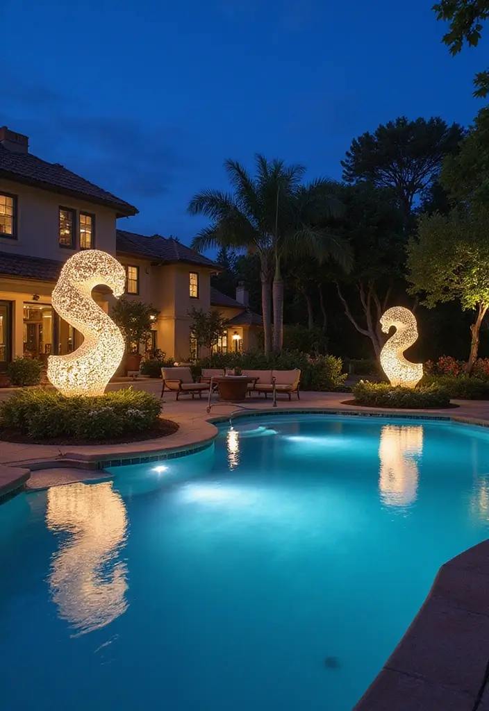 25 Pool Lighting Ideas That Turn Nights Into Magic 17 25 Pool Lighting Ideas That Turn Nights Into Magic - 17. Decorative Light Features
