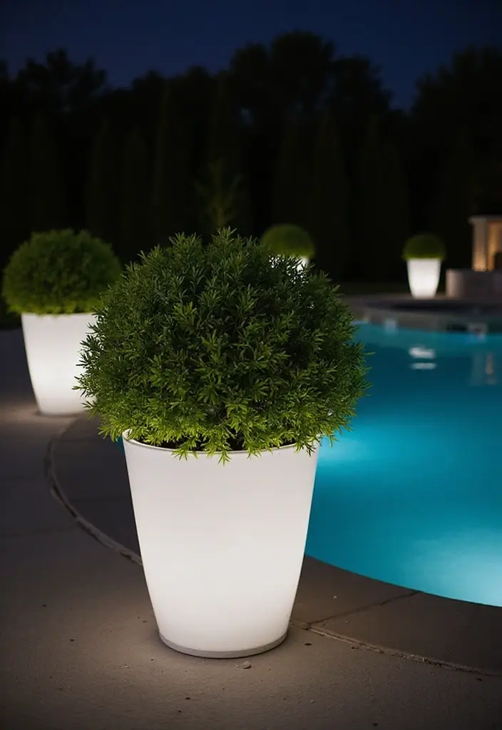 25 Pool Lighting Ideas That Turn Nights Into Magic 18 25 Pool Lighting Ideas That Turn Nights Into Magic - 18. Lighted Planters