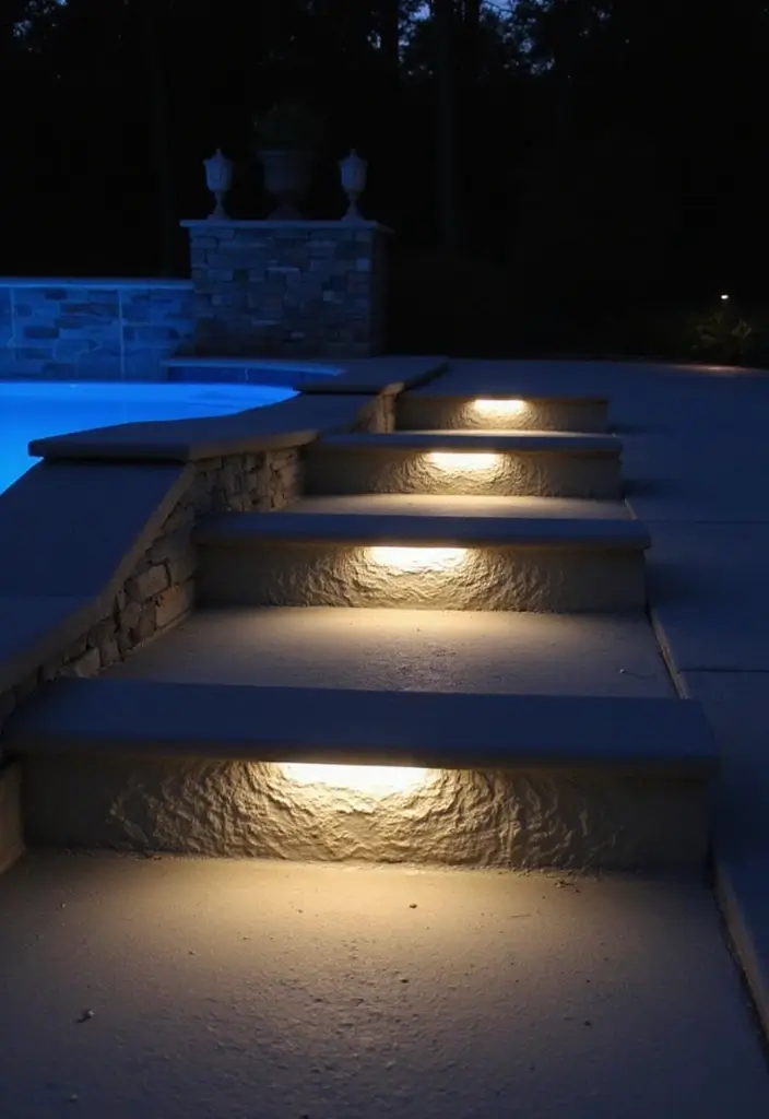 25 Pool Lighting Ideas That Turn Nights Into Magic 20 25 Pool Lighting Ideas That Turn Nights Into Magic - 20. Step Lighting