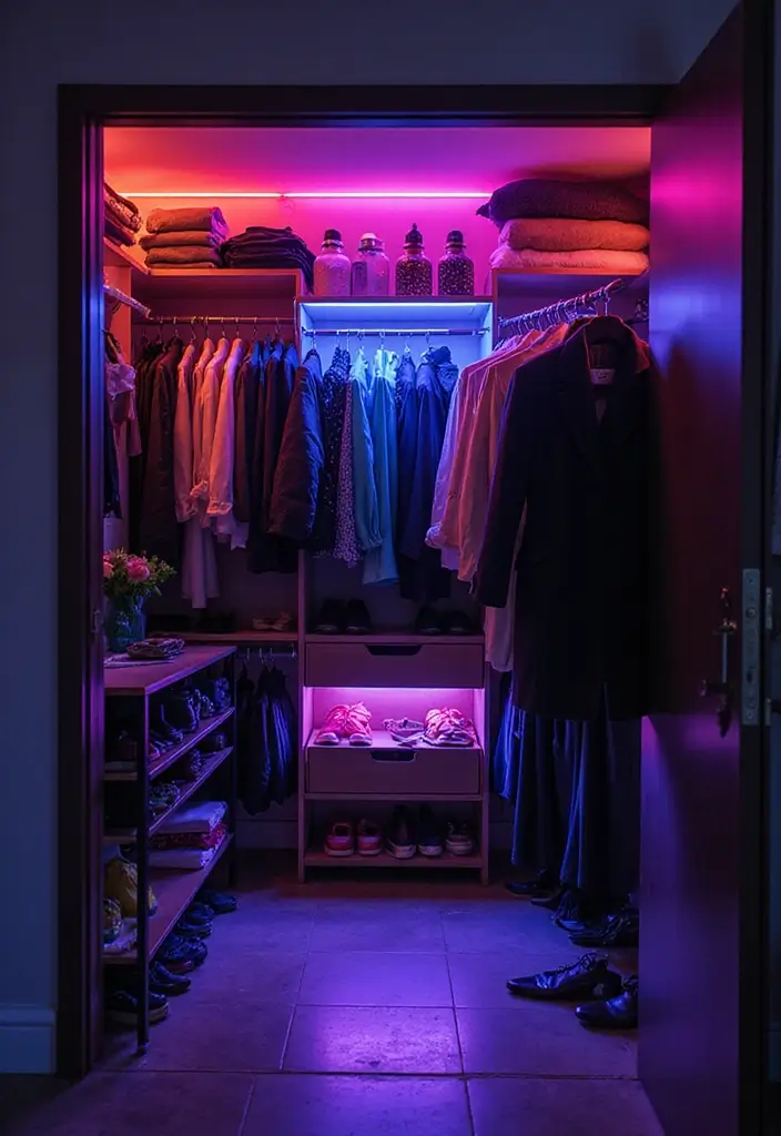 26 Closet Lighting Ideas That Make Organizing Easier 15 26 Closet Lighting Ideas That Make Organizing Easier - 15. Color-Changing LED Lights for Personalization