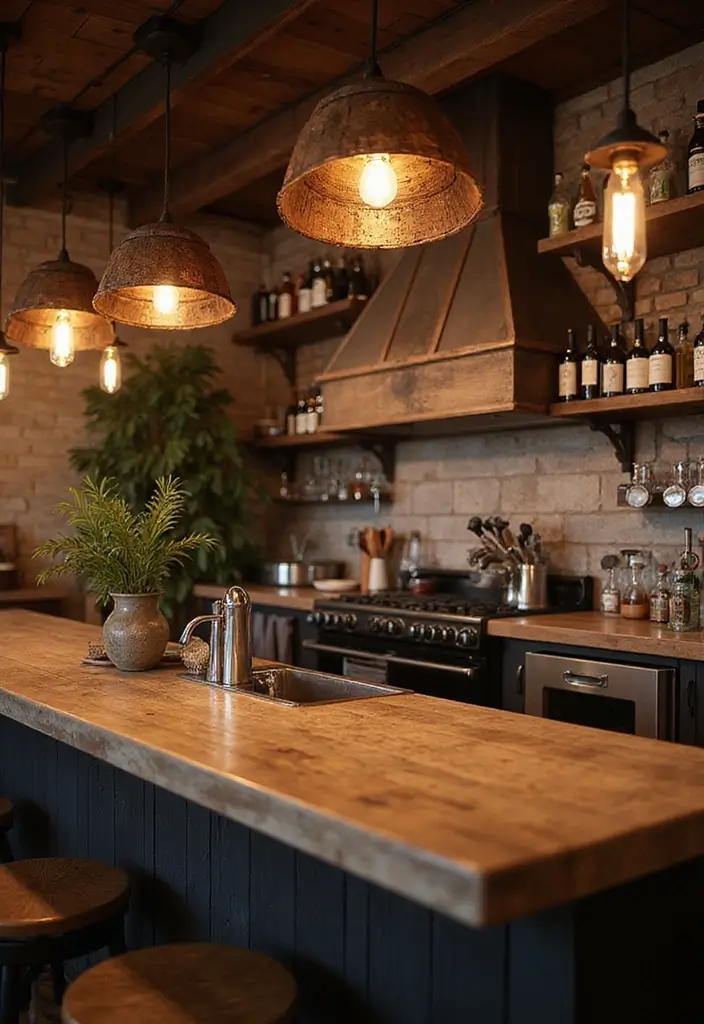 26 Kitchen Bar Lighting Tips for a Chic Entertaining Space 15 26 Kitchen Bar Lighting Tips for a Chic Entertaining Space - 16. Use Rustic Elements