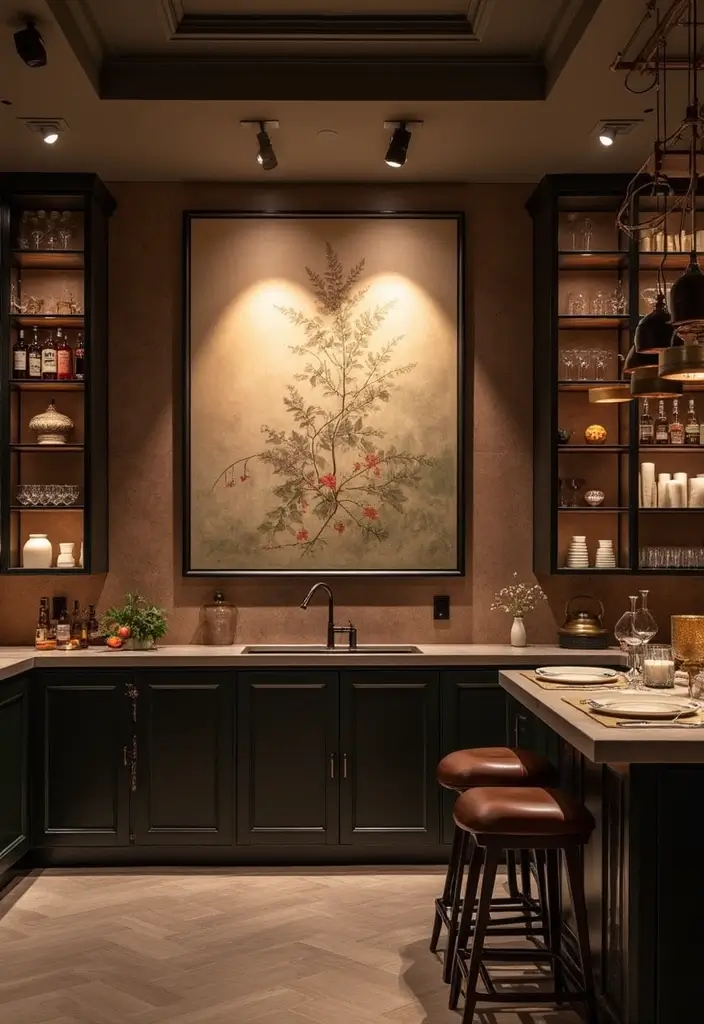 26 Kitchen Bar Lighting Tips for a Chic Entertaining Space 16 26 Kitchen Bar Lighting Tips for a Chic Entertaining Space - 17. Highlighting Artwork