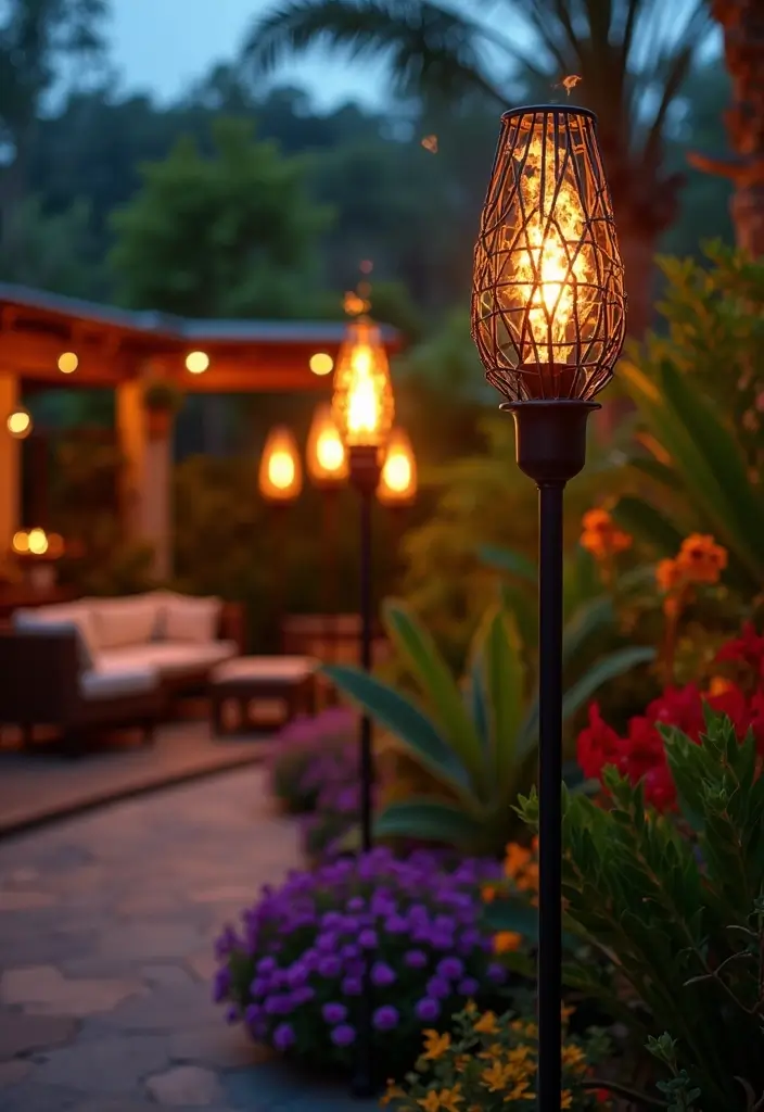 26 Outdoor Solar Lighting Ideas That Save Energy and Shine 10 26 Outdoor Solar Lighting Ideas That Save Energy and Shine - 10. Solar Tiki Torches for Tropical Vibes