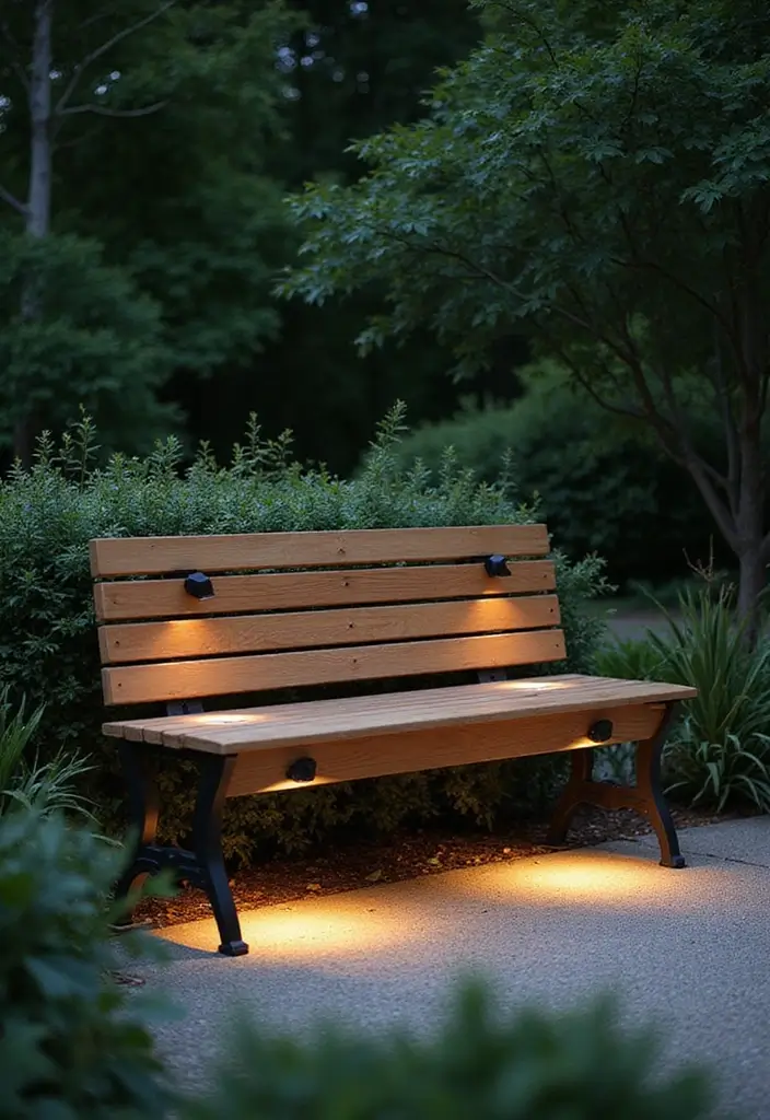 26 Outdoor Solar Lighting Ideas That Save Energy and Shine 16 26 Outdoor Solar Lighting Ideas That Save Energy and Shine - 16. Solar Bench Lights for Functional Art