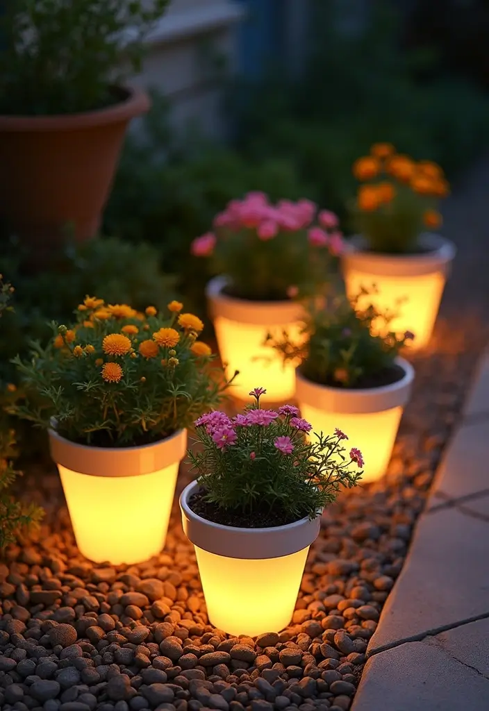 26 Outdoor Solar Lighting Ideas That Save Energy and Shine 9 26 Outdoor Solar Lighting Ideas That Save Energy and Shine - 9. Solar-Brightened Flower Pots for a Pop of Light