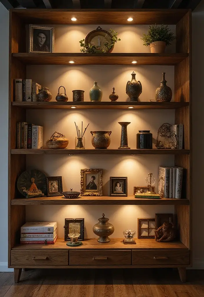 26 Shelf Lighting Ideas That Highlight Every Detail 14 26 Shelf Lighting Ideas That Highlight Every Detail - 14. Multi-Level Shelf Lighting