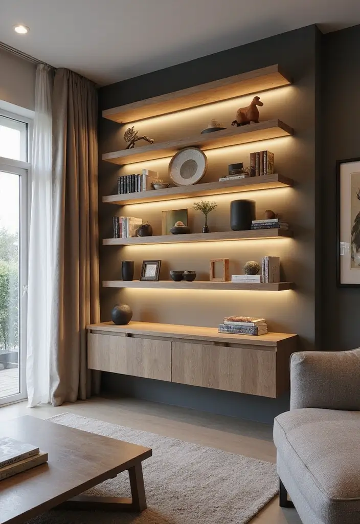 26 Shelf Lighting Ideas That Highlight Every Detail 15 26 Shelf Lighting Ideas That Highlight Every Detail - 15. Floating Shelf Lights