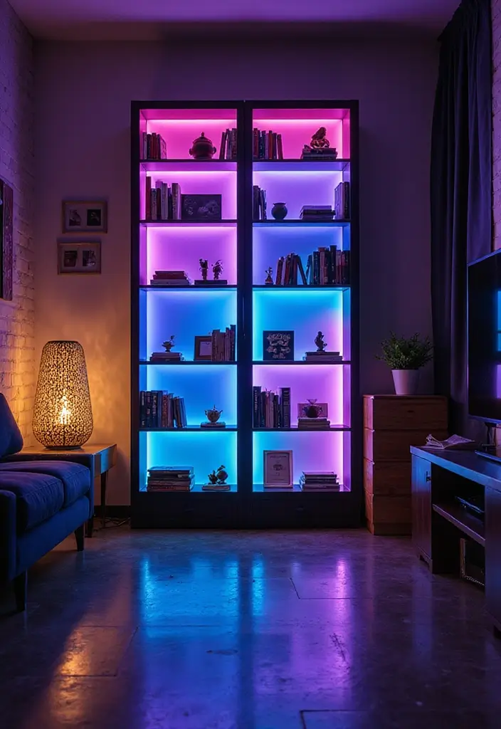 26 Shelf Lighting Ideas That Highlight Every Detail 18 26 Shelf Lighting Ideas That Highlight Every Detail - 18. Interactive LED Shelf Lights