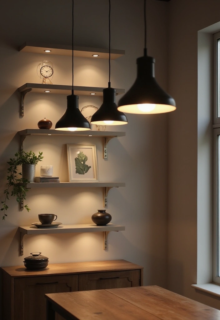 26 Shelf Lighting Ideas That Highlight Every Detail 19 26 Shelf Lighting Ideas That Highlight Every Detail - 19. Minimalist Pendant Lighting