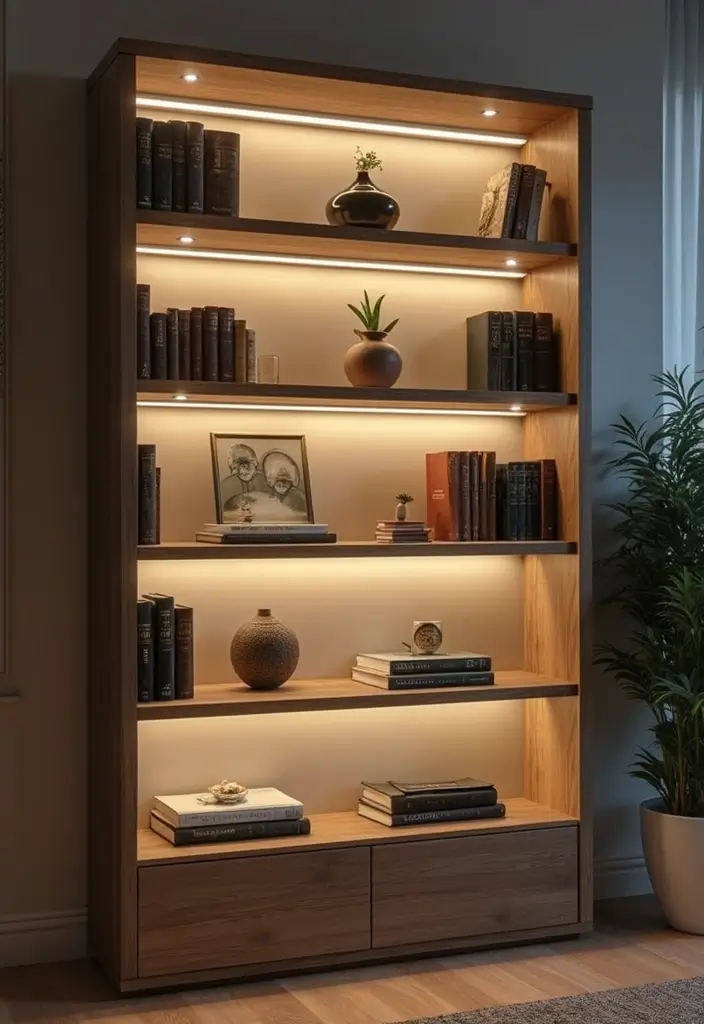 26 Shelf Lighting Ideas That Highlight Every Detail 20 26 Shelf Lighting Ideas That Highlight Every Detail - 20. LED Shelf Railing Lights