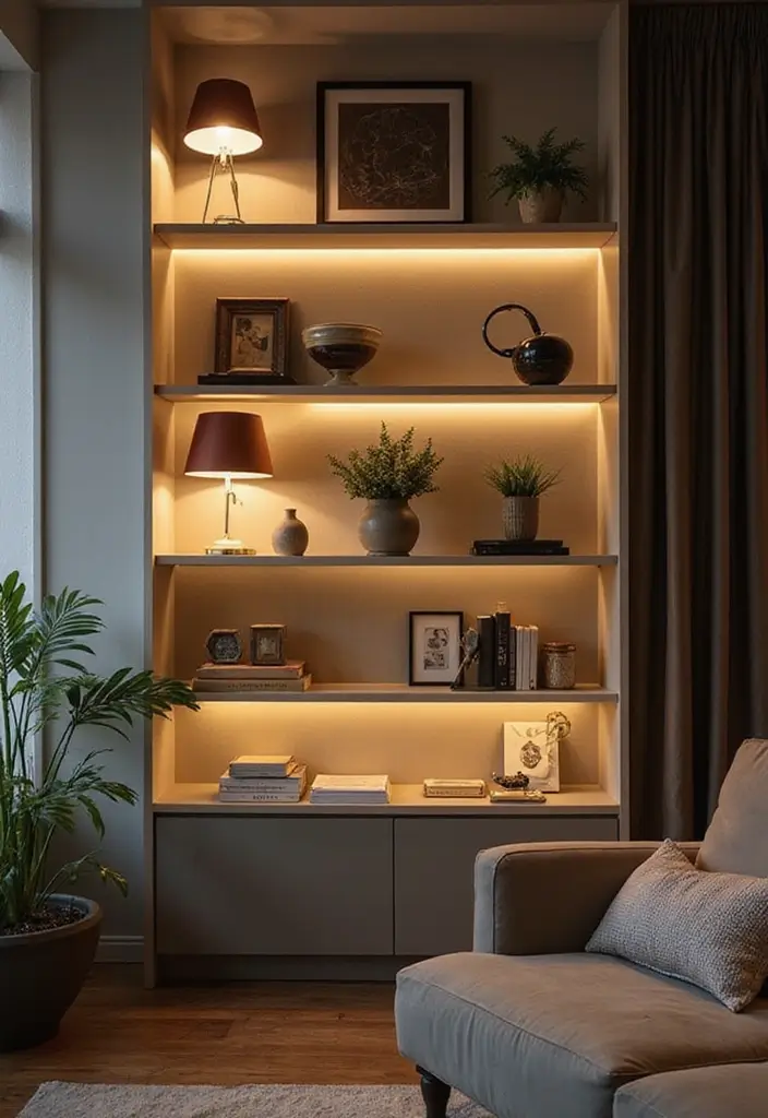 26 Shelf Lighting Ideas That Highlight Every Detail 23 26 Shelf Lighting Ideas That Highlight Every Detail - 23. Multi-Use Lighting Solutions