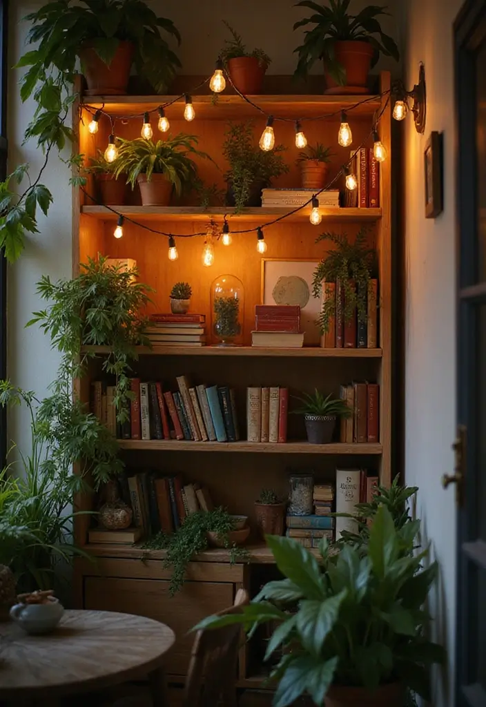 26 Shelf Lighting Ideas That Highlight Every Detail 5 26 Shelf Lighting Ideas That Highlight Every Detail - 5. Vintage Edison Bulb Strings