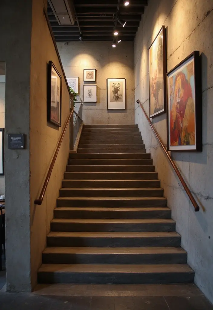 26 Staircase Lighting Designs That Transform Your Hallway Look 16 26 Staircase Lighting Designs That Transform Your Hallway Look - 16. Bright Staircase Wall Art