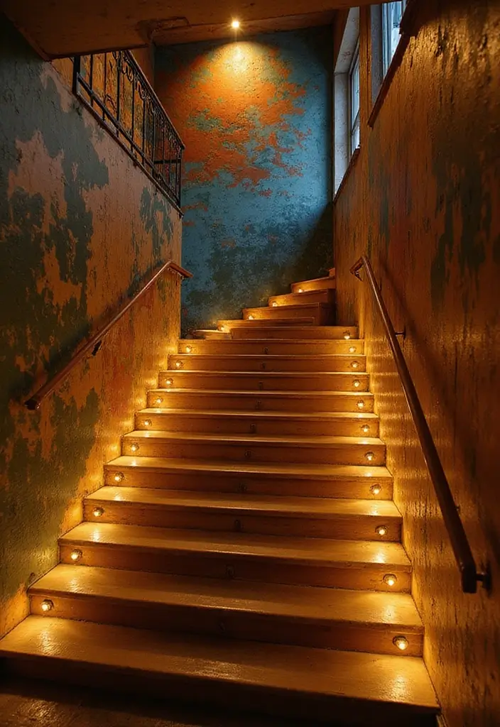 26 Staircase Lighting Designs That Transform Your Hallway Look 26 26 Staircase Lighting Designs That Transform Your Hallway Look - 26. Artistic Mural Lighting