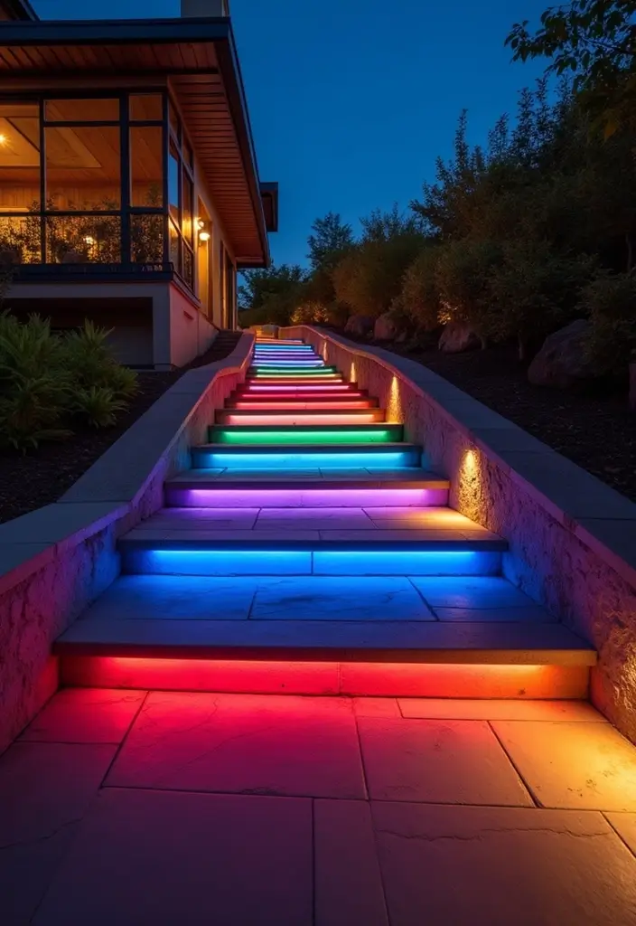 26 Steps Lighting Designs That Combine Safety and Style - 14. Color-Changing Step Lights