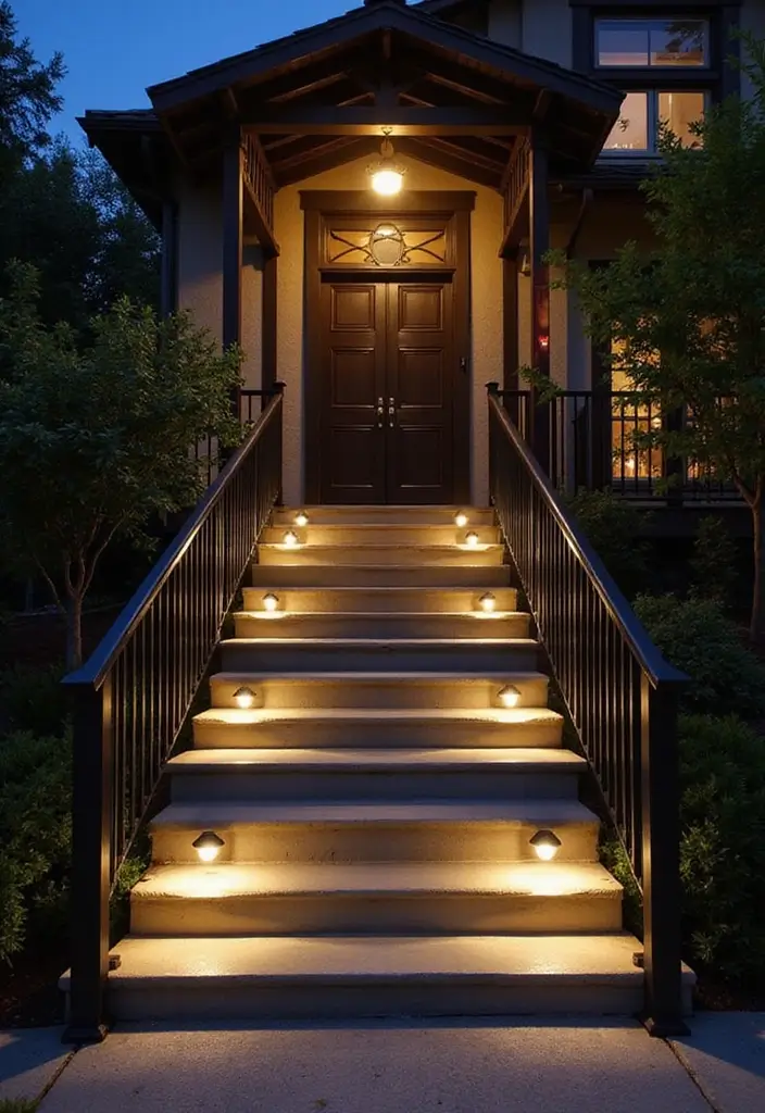 26 Steps Lighting Designs That Combine Safety and Style - 17. Canopy Lights Above Steps