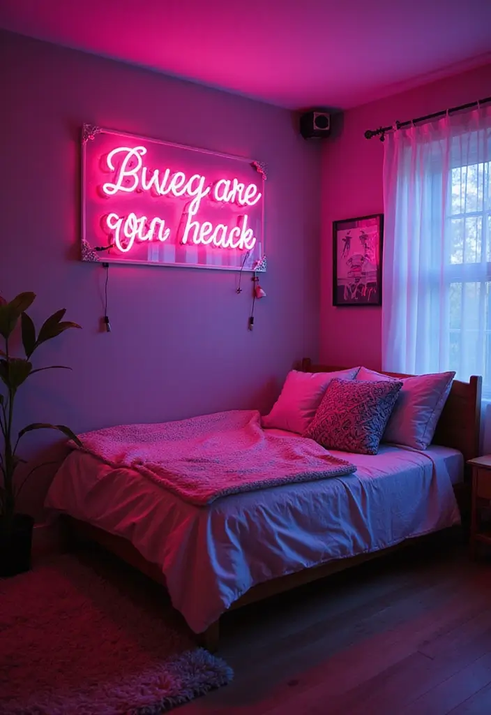 27 Bedroom LED Lighting Ideas You’ll Love for Modern Vibes 15 27 Bedroom LED Lighting Ideas You’ll Love for Modern Vibes - 15. LED Neon Signs
