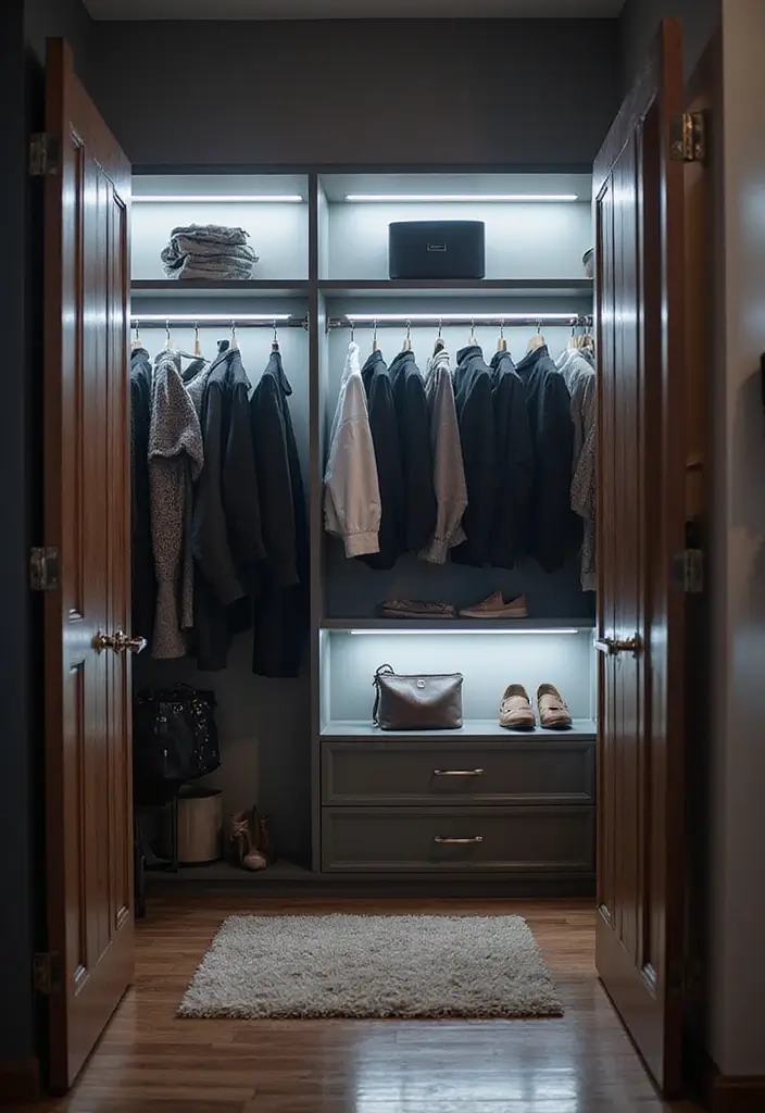 27 Bedroom LED Lighting Ideas You’ll Love for Modern Vibes 17 27 Bedroom LED Lighting Ideas You’ll Love for Modern Vibes - 17. LED Lights in Closets