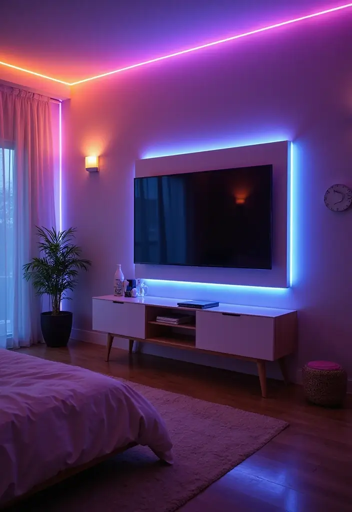 27 Bedroom LED Lighting Ideas You’ll Love for Modern Vibes 21 27 Bedroom LED Lighting Ideas You’ll Love for Modern Vibes - 21. LED Smart Strips for TVs