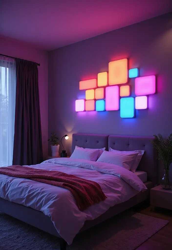 27 Bedroom LED Lighting Ideas You’ll Love for Modern Vibes 5 27 Bedroom LED Lighting Ideas You’ll Love for Modern Vibes - 5. Color-Changing LED Panels