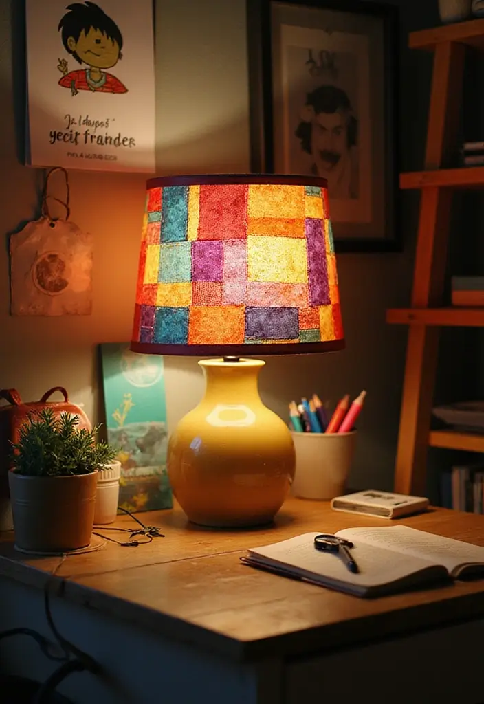 27 Desk Lighting Ideas That Boost Productivity Instantly - 26. Patchwork Fabric Lamps