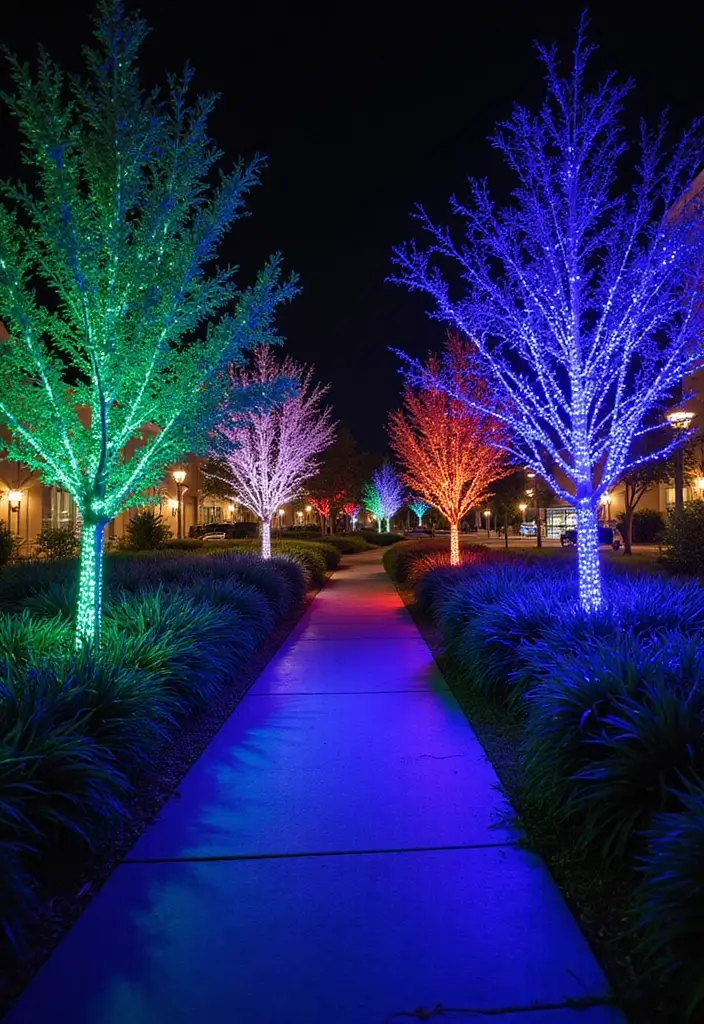 27 Front Yard Lighting Ideas That Boost Curb Appeal Overnight - 15. Color-Changing LED Lights