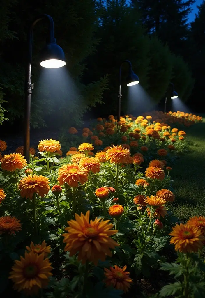 27 Front Yard Lighting Ideas That Boost Curb Appeal Overnight - 20. Spotlit Flower Beds