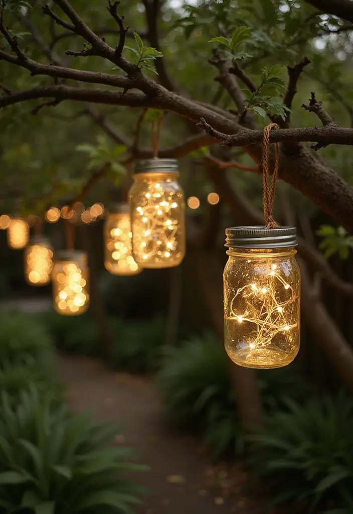 27 Front Yard Lighting Ideas That Boost Curb Appeal Overnight - 21. Rustic Mason Jar Lighting