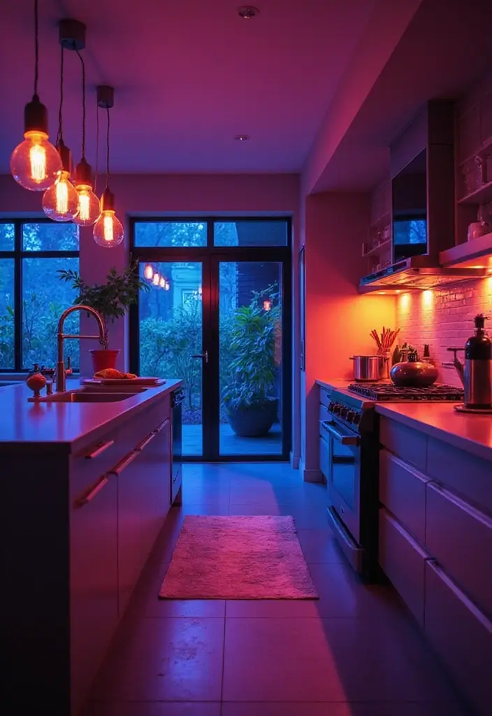 27 Kitchen Lighting Ideas That Instantly Modernize Your Space 11 27 Kitchen Lighting Ideas That Instantly Modernize Your Space - 11. Colorful Accent Lighting