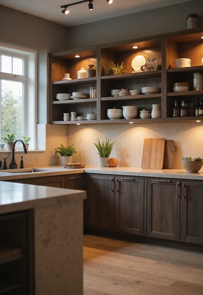 27 Kitchen Lighting Ideas That Instantly Modernize Your Space 14 27 Kitchen Lighting Ideas That Instantly Modernize Your Space - 14. Open Shelving Spotlights