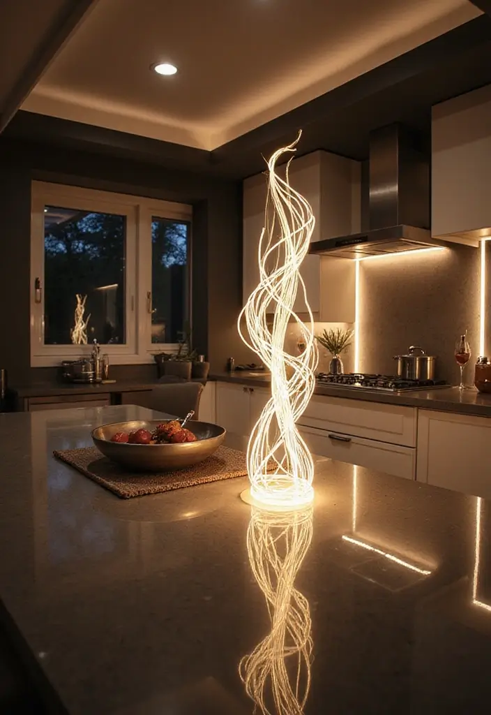 27 Kitchen Lighting Ideas That Instantly Modernize Your Space 18 27 Kitchen Lighting Ideas That Instantly Modernize Your Space - 18. Artistic Lighting Sculptures