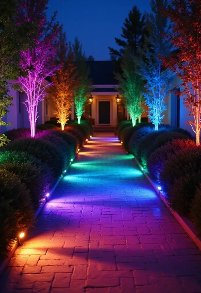 27 Landscape Lighting Ideas That Elevate Your Garden Look 27 27 Landscape Lighting Ideas That Elevate Your Garden Look - 27. Smart Color-Changing Lights
