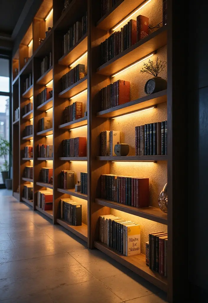 28 Bookshelf Lighting Ideas That Add Drama and Elegance 14 28 Bookshelf Lighting Ideas That Add Drama and Elegance - 14. Decorative LED Panels for a Futuristic Flair